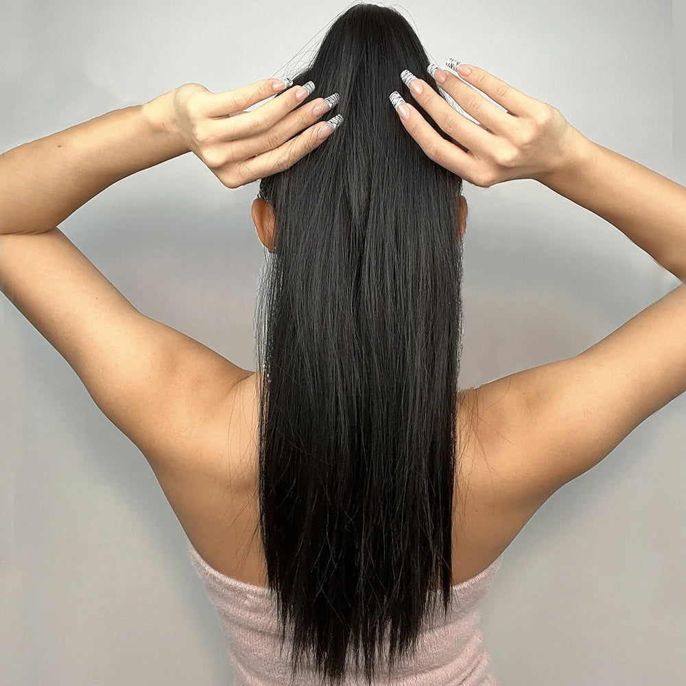 Long Straight Wrap Around Clip in Ponytail Hair Extension Synthetic Pony Tail False Hair Blond Black Afro Hairpie