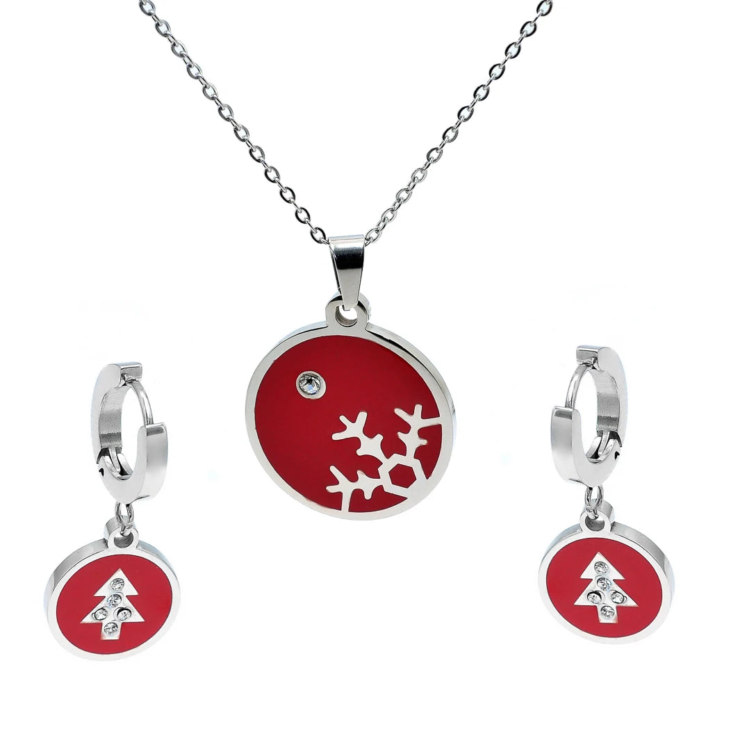 Custom Trendy Christmas Snowflakes Stainless Steel Women's Jewelry Set Gold Plated Pendant Necklace Stud Earrings Christian