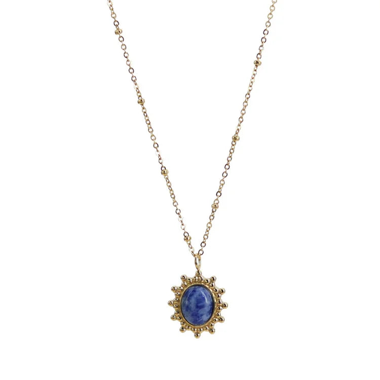 Vintage Jewelry Necklace Blue Sandstone Natural Gemstone Charm Necklace