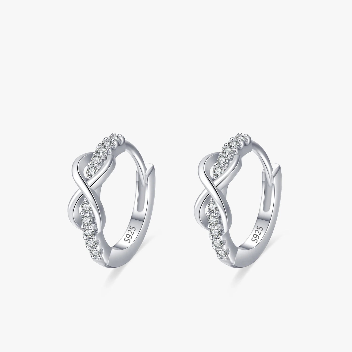 Ailmay Pure 925 Sterling Silver Romantic Infinity Love Shining Zircon Hoop Earrings for Women Wedding Engagement Fine Jewelry