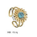 Sunflower Turquoise Open Ring Stainless Steel Plated 18k Gold Jewelry Vintage Ring
