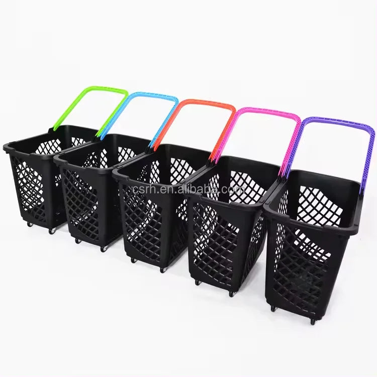 580*380*520mm Shopping Basket 65L Supermarket Use Shopping Rolling Basket with Handle and Wheel