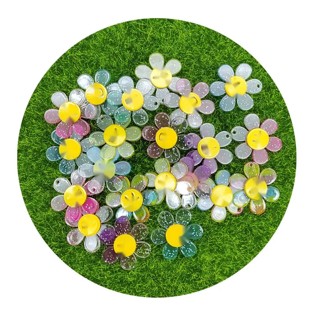 Hot Selling 30MM 45MM PVC Plastic Glitter Happy Face Smiling Sunflower Charms Pendant for Keychain Scrapbook Jewelry Making DIY