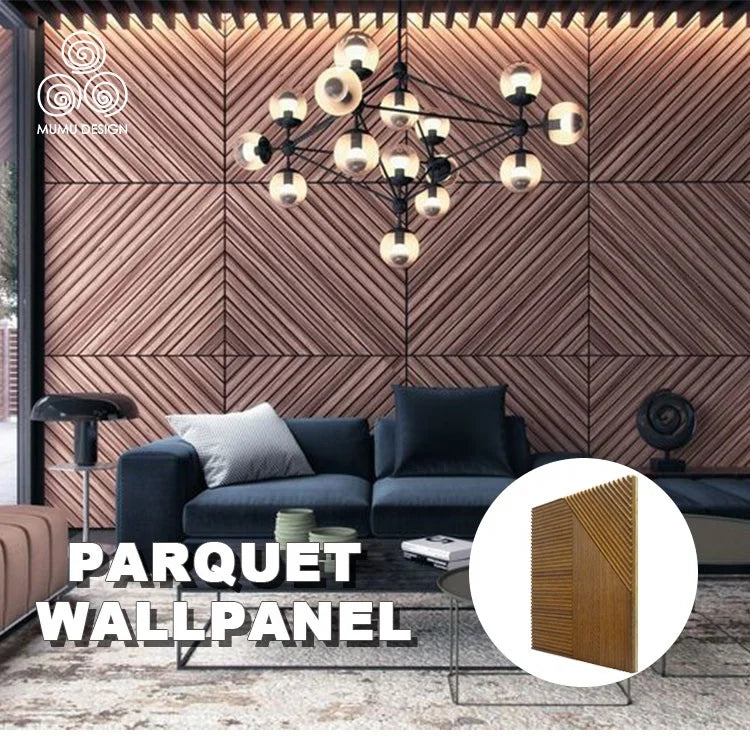 MUMU 3D Effect Glamorous Fluted Luxury Interior Carved Home Decorative Flooring Timber Wood Wall Panel