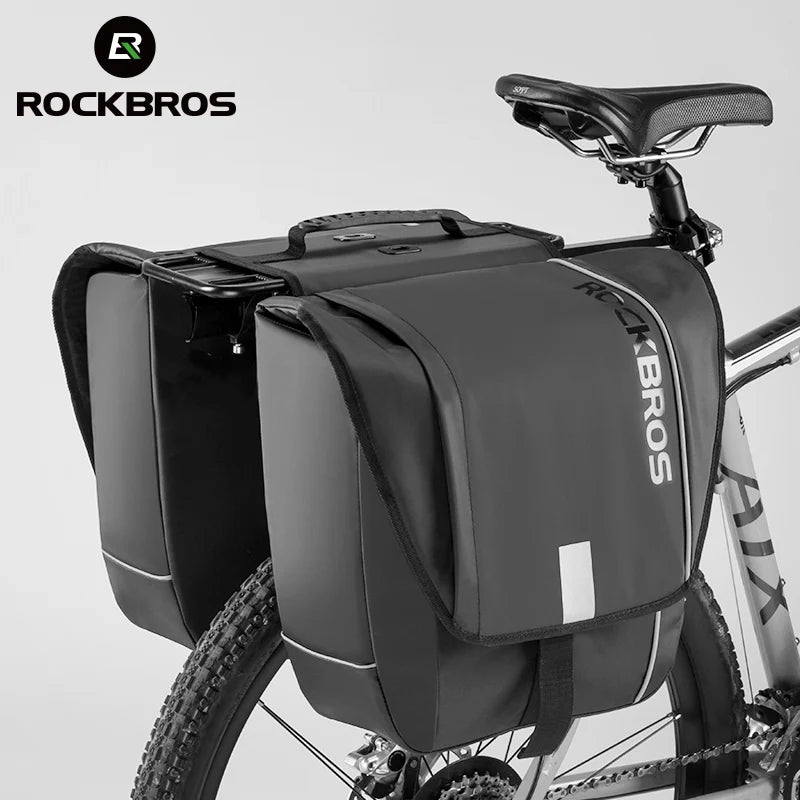 ROCKBROS Bicycle Rear Rack Bilateral Camel Bag 30L Large Capacity Waterproof Reflective Strips Hidden Zipper Bicycle Pannier Bag