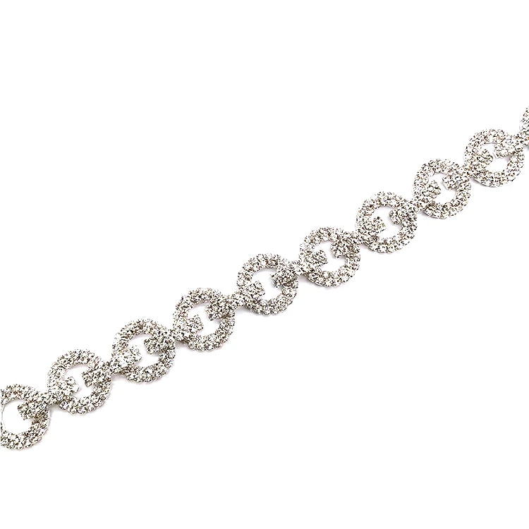 Hot Selling Carnival Costume Round Ring Rhinestone Chain TrimsRhinestone Fringe TrimPearl Trimming Chain Rhinestone
