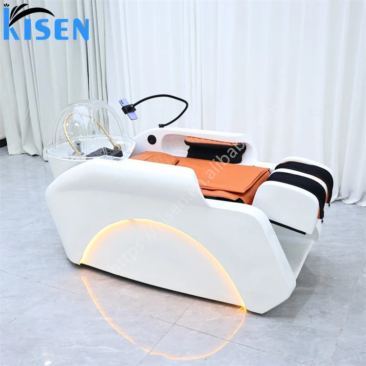 Modern Design Japanese Head Spa Shampoo Chair and Massage Bed With Ceramic Steamer Wash Basin and Sink for Barbershop Salon