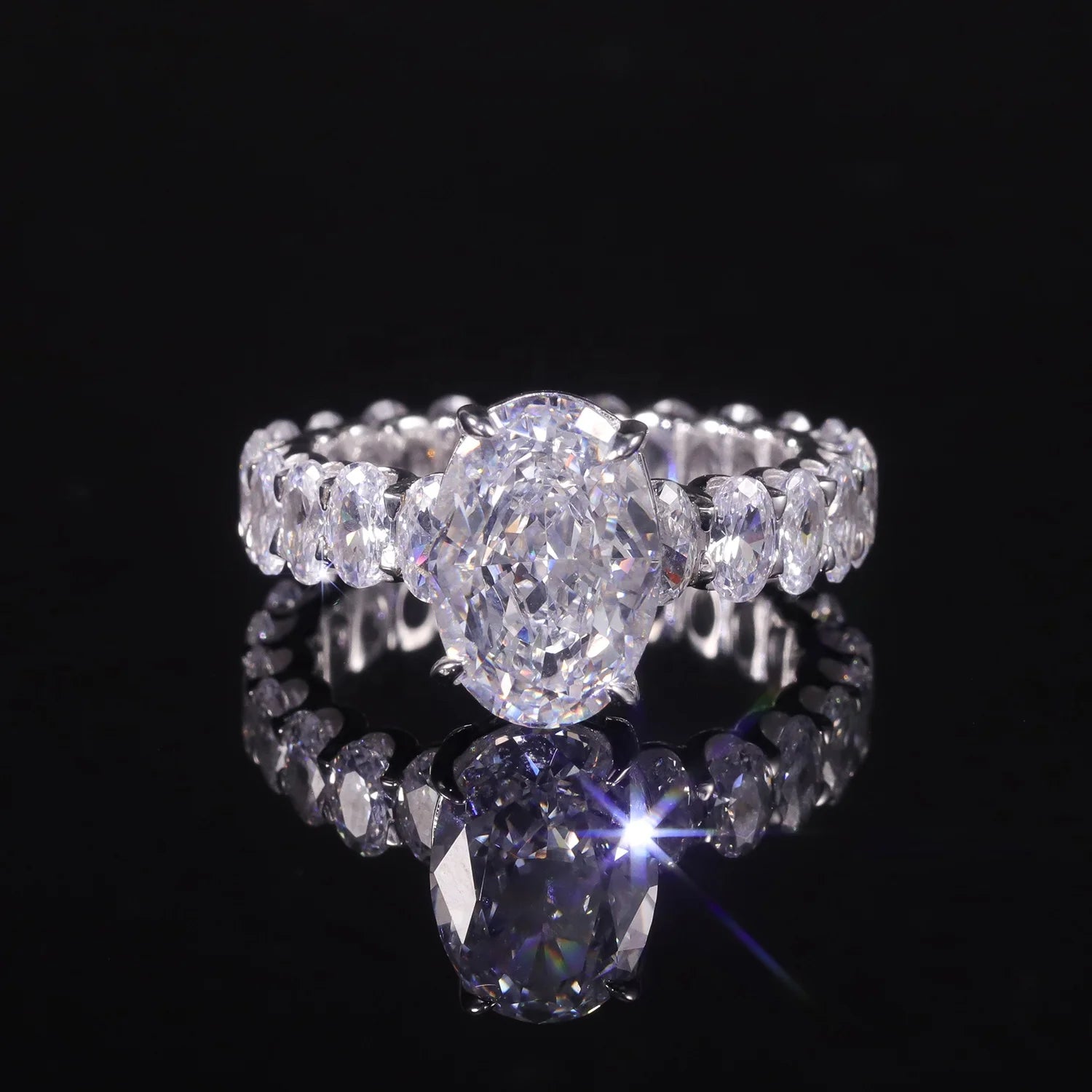 AR499 Abiding Simulated Diamond Iced Cut Oval Cut 9x13MM Cubic Zirconia Cz Hip Hop Full Eternity Ring 925 Sterling Silver Ring