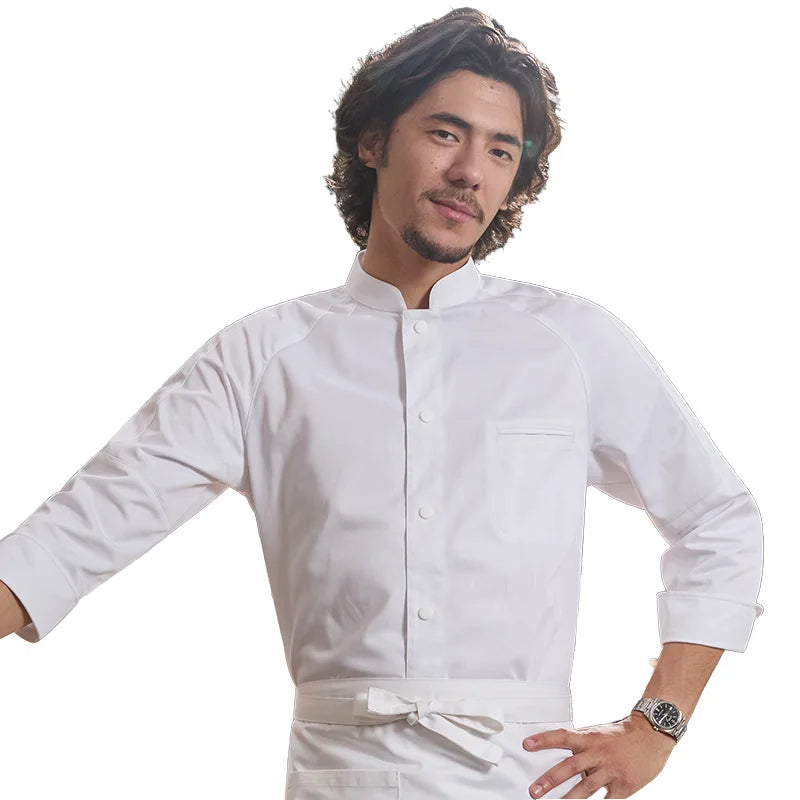 Wholesale Long-Sleeved Chef's Uniforms Workwear for Men & Women White Black Twill Fabrics for Restaurants Bars Catering Kitchens