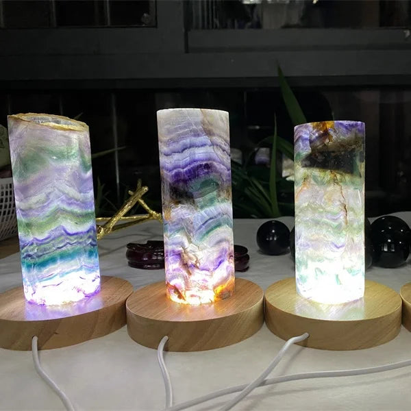 Wholesale Natural Crystals Healing Stones Polished Rainbow Fluorite Lamps Night Light for Decoration Gift