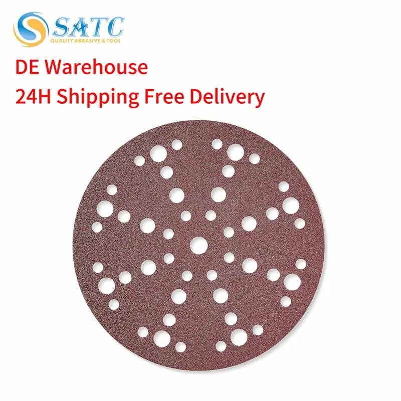 DE Warehouse 10/25/50Pcs 6 Inch 49 Hole Hook and Loop Sanding Discs Aluminum Oxide Random Orbit Sandpaper- 40-1200 Grit
