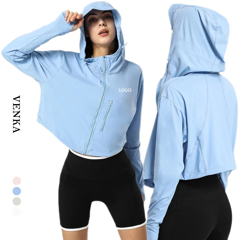 Custom Women's Sun Protection Clothing Zipper Thumb Hole Hoodie Tops Running Sports Quick-Drying Long Sleeve Jacket for Women