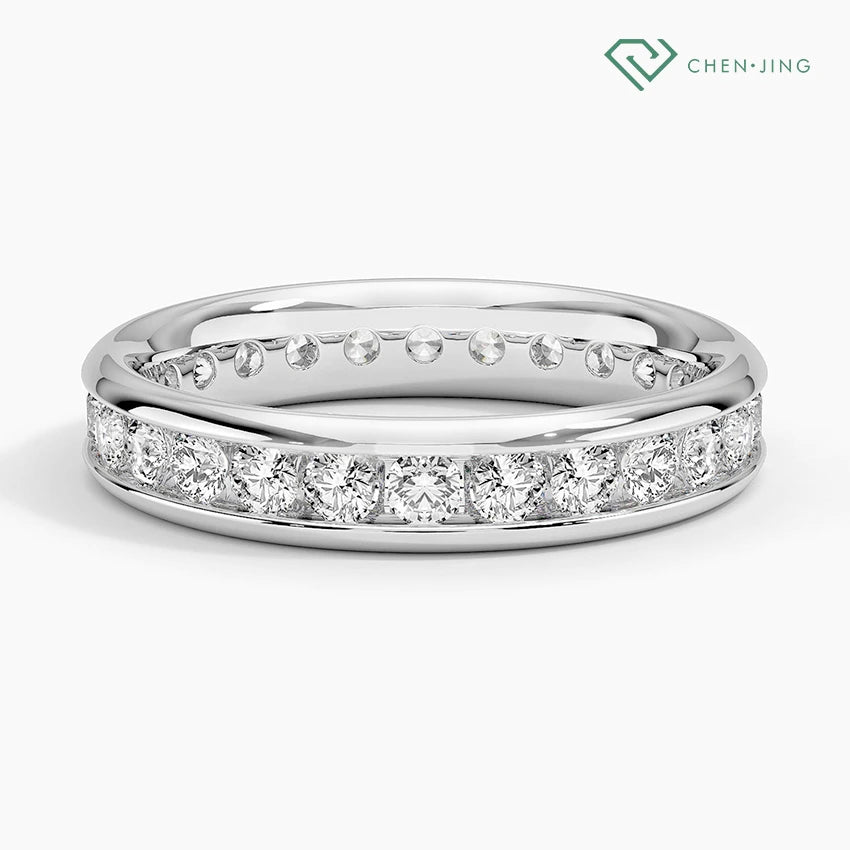 Eternity Diamond Ring 2.5mm Paving HPHT CVD Lab Grown Diamond Wedding Ring 18K White Gold & 14K Platinum Fine Women's Jewelry