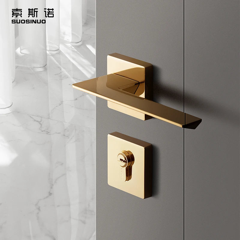 Nordic Style Modern Design PVD Finish Zinc Alloy Door Lock Set for Bedroom and Hotel for Wooden Handles