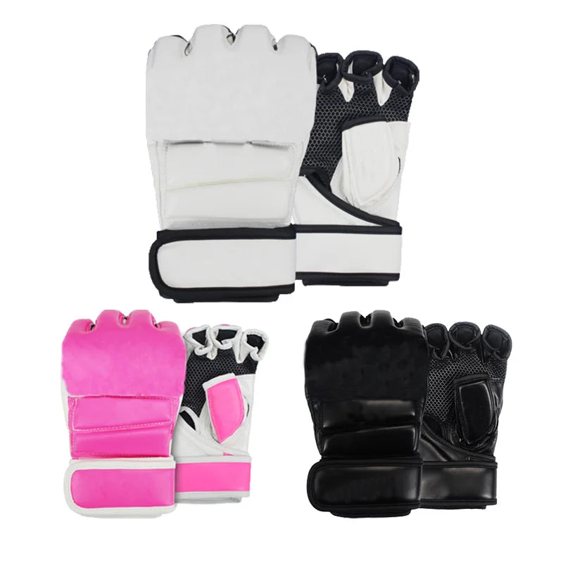 Custom Logo Durable Leather Adult Youth Kids Muay Thai MMA Training Half Finger Boxing Gloves