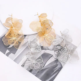 Zooying Cross-border New Fashion Retro Palace Style Light Luxury Long Hollow Flower Earrings
