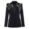 2025 Autumn Winter Elegant OL Commuter Jacket for Women V-Neck Beaded Suit Jacket Single Breasted Long European American Blazer