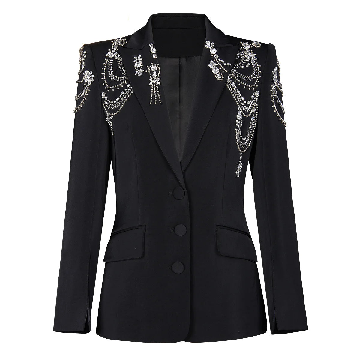 2025 Autumn Winter Elegant OL Commuter Jacket for Women V-Neck Beaded Suit Jacket Single Breasted Long European American Blazer