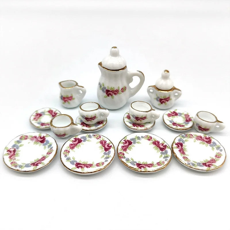 1/12 Scale Dollhouse Miniature Tableware Resin Tea Pot and Cup Set Soft Toy DIY Mini Toy