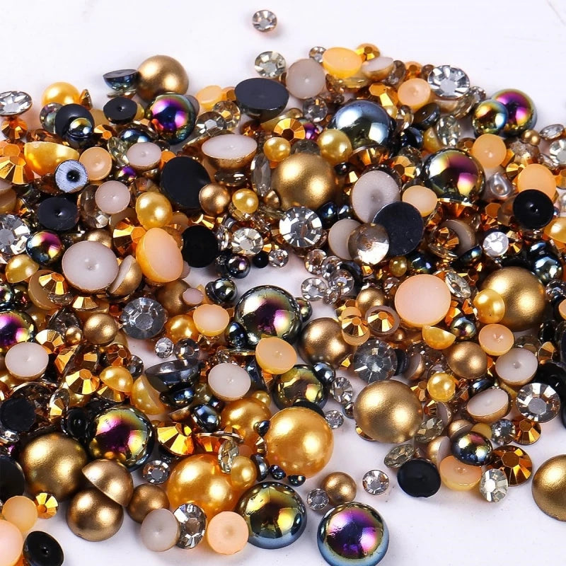 Hot Sale 30g Mixed Flatback Pearls and Rhinestones for CraftsHalf Pearls for Face Nail Art Clothing Shoes