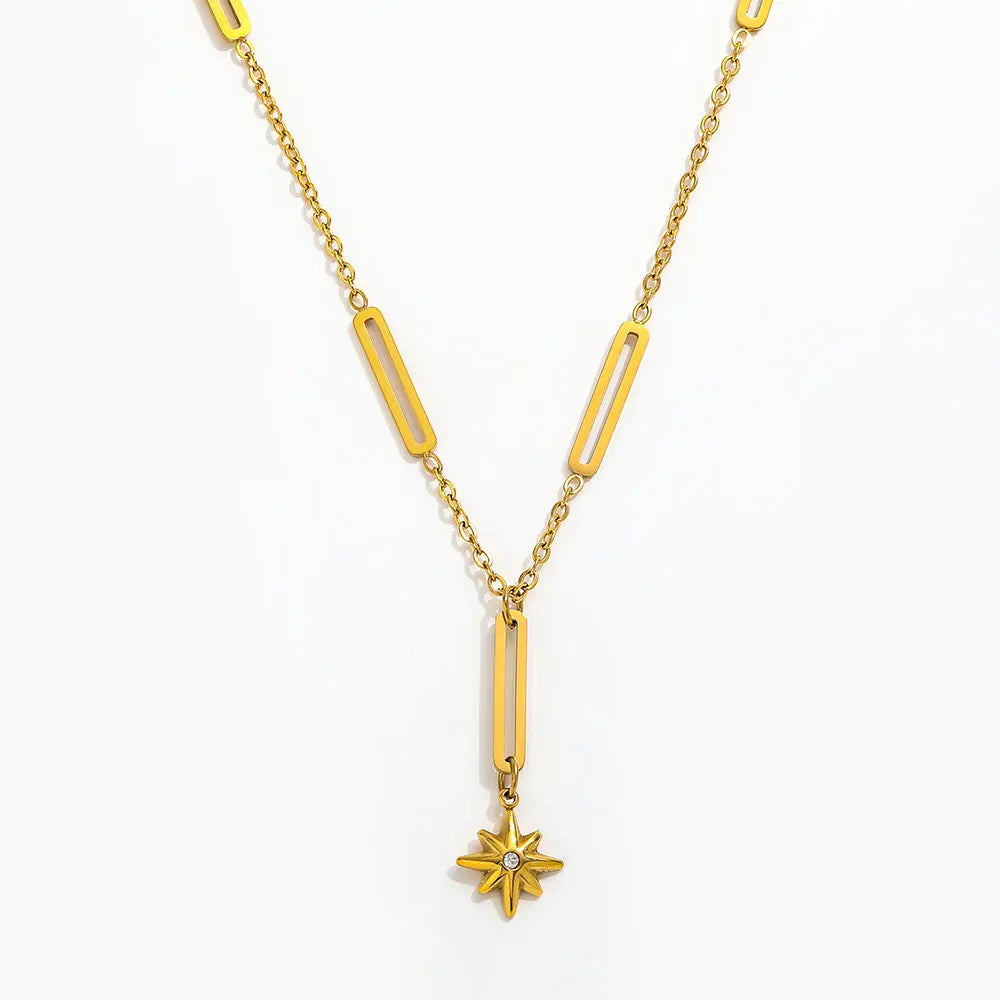 Simple 18K Gold Plated Dainty Stainless Steel Star Zirconia Pendant Tarnish-Free Waterproof Link Chain Necklace Trendy Style