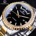 FORSINING S1232 Retro Stainless Steel Multifunction Automatic Mechanical Waterproof White Golden Winding Watch Male Sport Clock