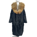 Wholesale Custom Long Style Keep Warm Winter Real Raccoon Fur Collar Rabbit Fur Breathable Eco-Friendly V-neck Coat Women