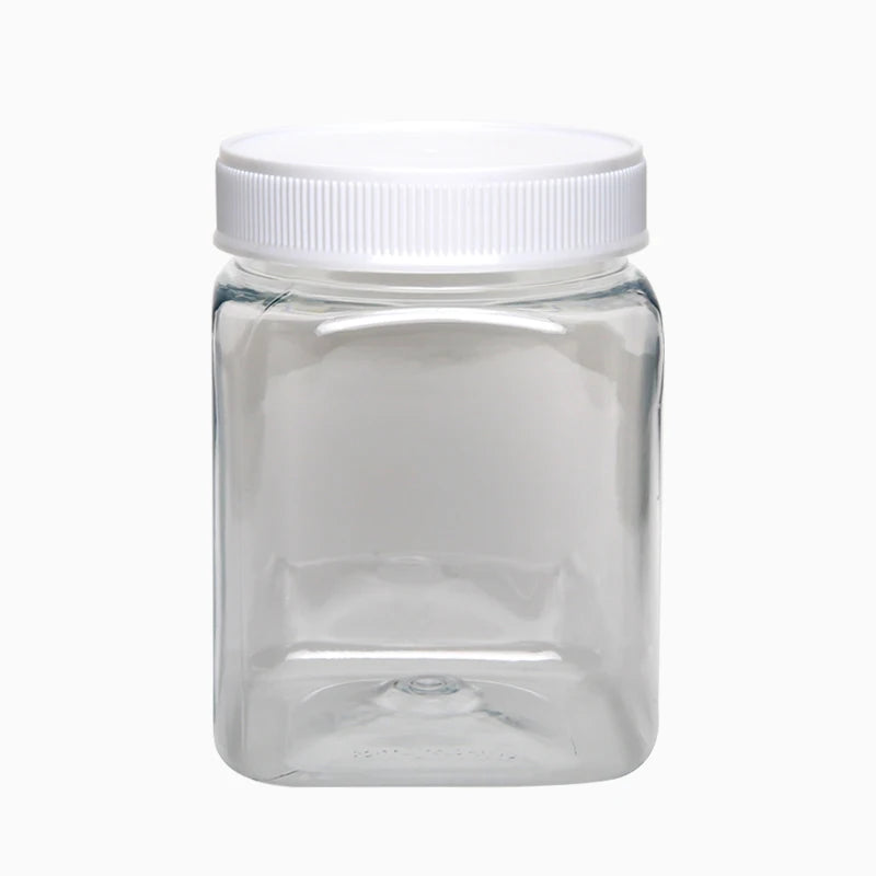 720ml Empty Plastic Square Screw Top Cosmetic Jar with Transparent/Brown Packaging for Sugar and Food Grade Use