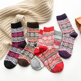 Winter Christmas Socks Snowflake Flower Thick Thermal Socks Warm Wool Socks