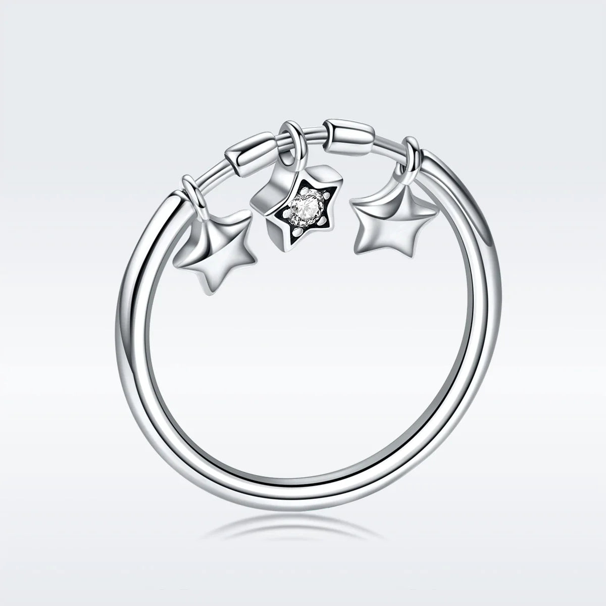 100% 925 Sterling Silver Fashion Sparkling Dangle Star Finger Rings for Women Wedding Engagement Ring Jewelry SCR406