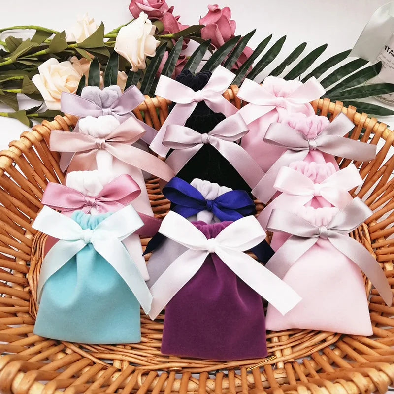 7*9CM Velvet Jewelry Drawstring Bag Packaging Storage Necklace Ring Pouch Dust Bags With Bow Cosmetic Bag in Stock