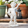 Hot Sale Cute Angel Resin Statue with LED Lantern &Flower Bouquet Realistic Curly Hair&Closed Eyes DesignOutdoor Garden Decor