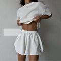Enyami Sports Gym Yoga Waffle Fabric Matching Suit T Shirt Top Biker Shorts Running Two Piece Co Ord Sets Women