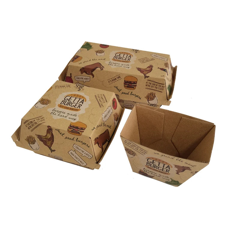 Disposable Kraft Paper Hamburger Container Custom Disposable Cardboard Burger Packing Box