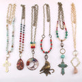 New Women Boho Crystal Glass Beads Amazonite Necklace Cross Pendant Natural Gemstone Necklace