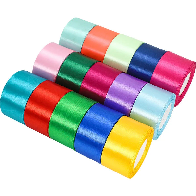 Muliticolored Single Face Satin Ribbon 100% Polyester 5cm 2inch 25 Yards/Roll for Gift Wrapping