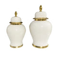 Gold and White Porcelain Ginger Jars Set Art Deco Design Tabletop Vase for Wedding Home Decor