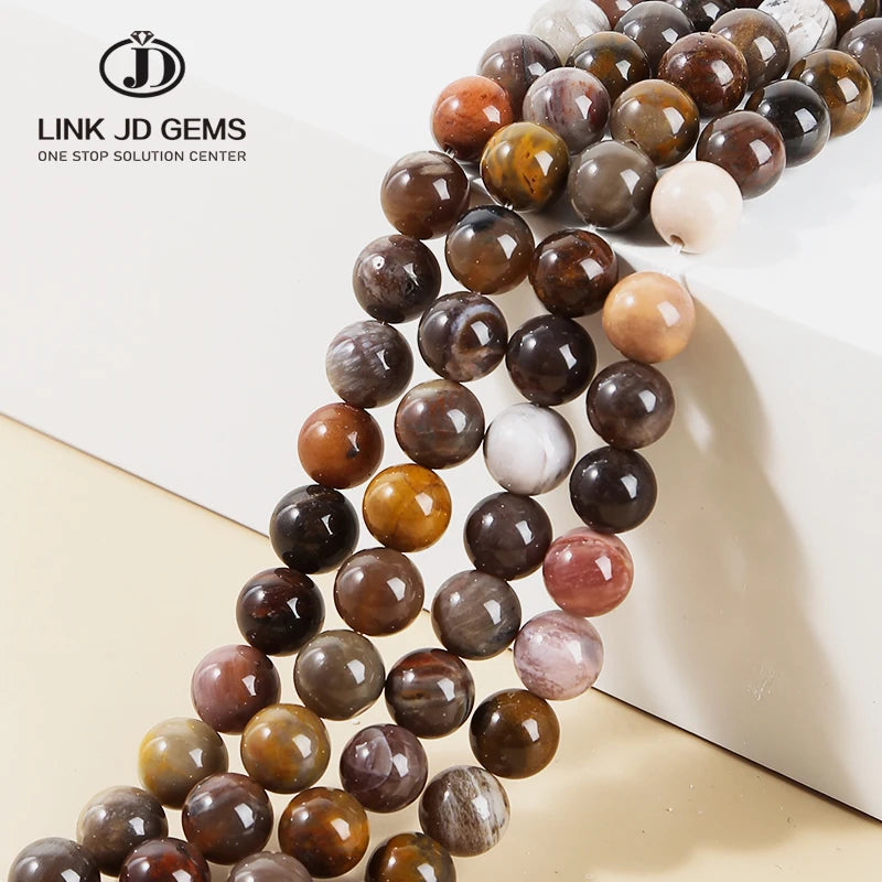 4 6 8 10 12 14mm DIY Bracelet Accessories 15'' Strands Natural Wood Petrifaction Stone Round Loose Beads for Jewelry Making