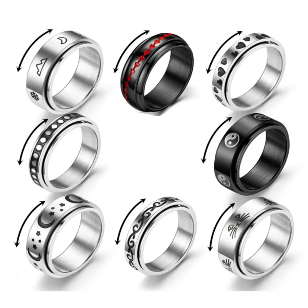 Wholesale Moon Sun Stainless Steel Rotatable Fidget Anxiety Relief Finger Ring Jewelry for Unisex China Manufacturer Supplier