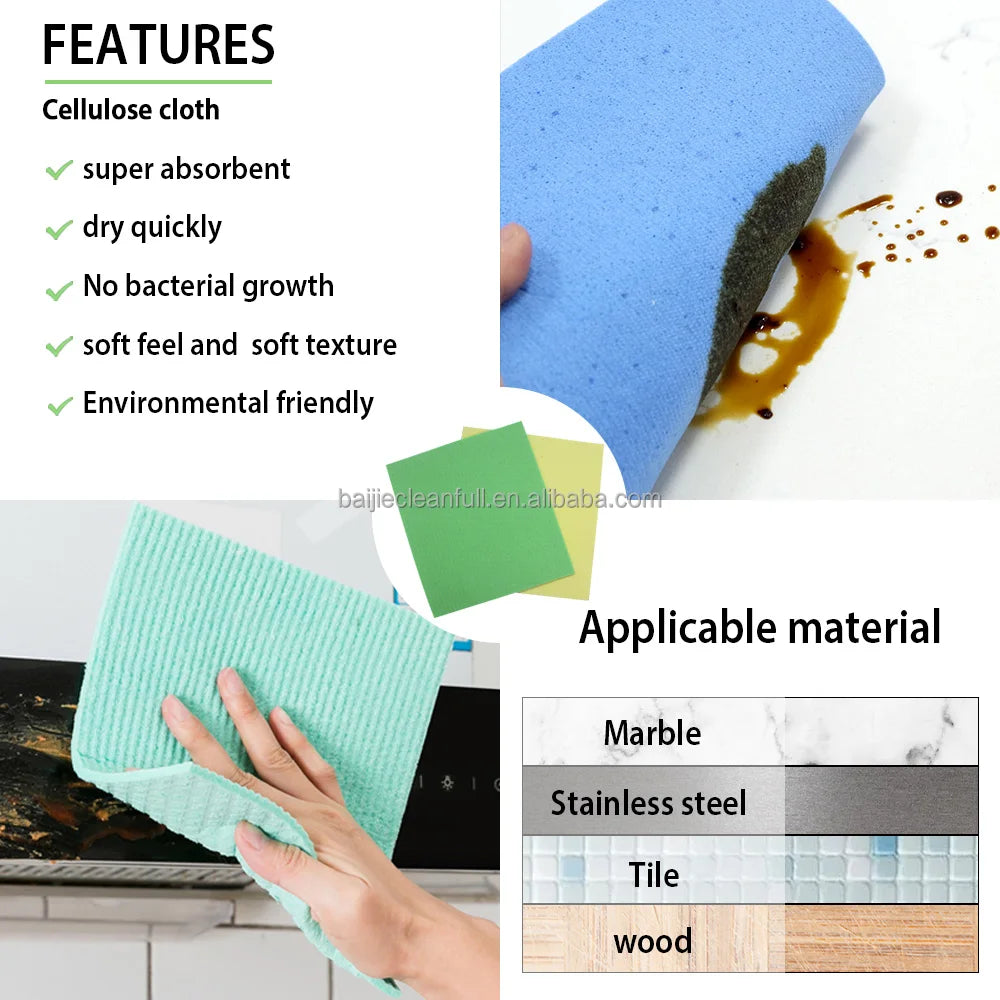 Eco Friendly Reusable Sustainable Biodegradable Cellulose Sponge Cleaning Cloths for Kitchen Dish Rags  Replacement Washcloths