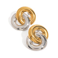 Stylish 18K Gold and Stainless Steel Two-Tone Geometric Oval Cross Stud Earrings Pair of Fashion Jewelry