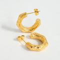 Elegant Real Gold Plated Semi Hoop Earring Vantage Bump Texture Stainless Steel C Shape Stud Earring for Girls