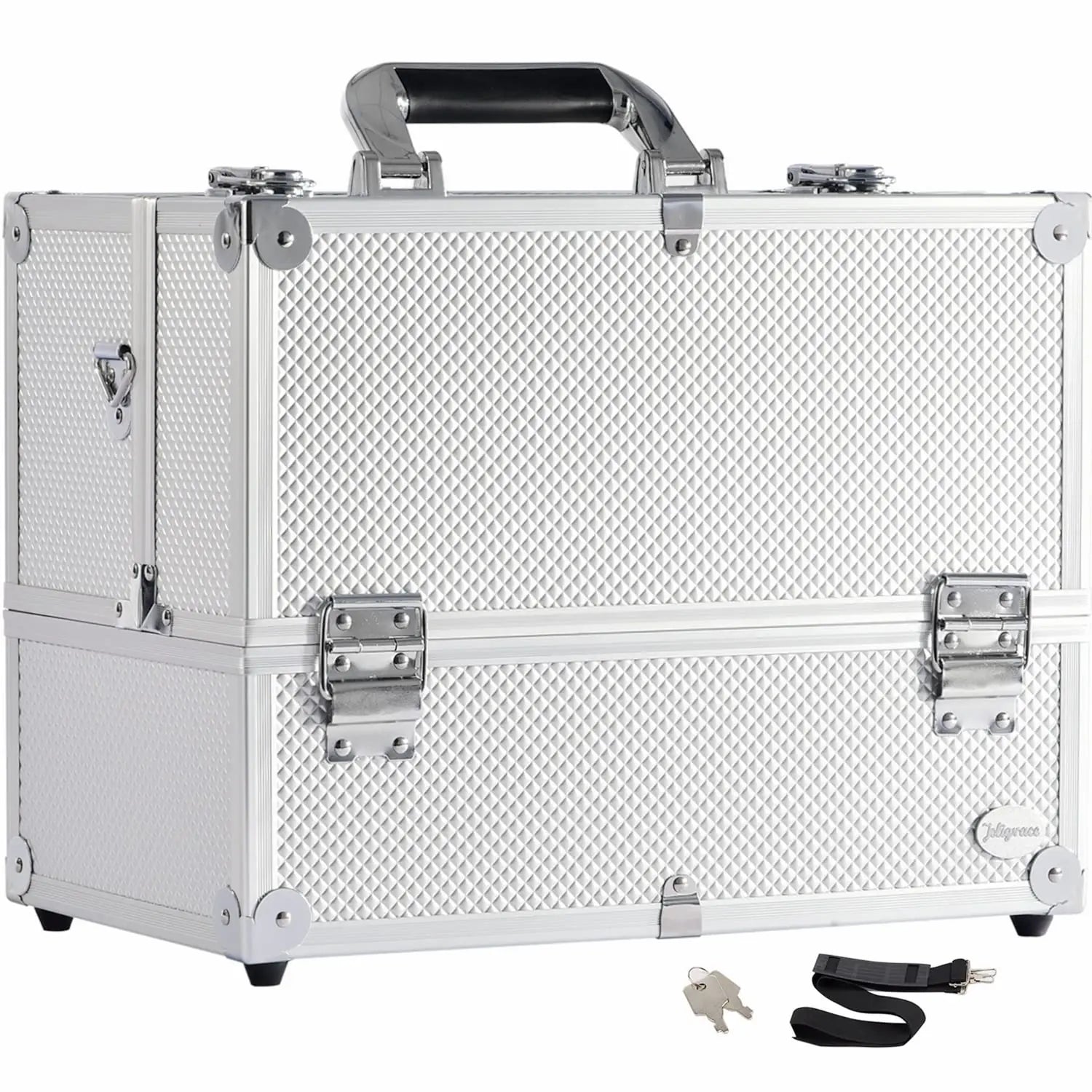 Professional Portable Beauty Organizer Suitcase Shoulder Strap Large Capacity Lockable Cosmetic Train Case for Travel Makeup Box