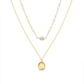 Niche Design Double Layered Adjustable Freshwater Pearl Concave Convex Geometric Pendant Clavicle Necklace for Women Date Night