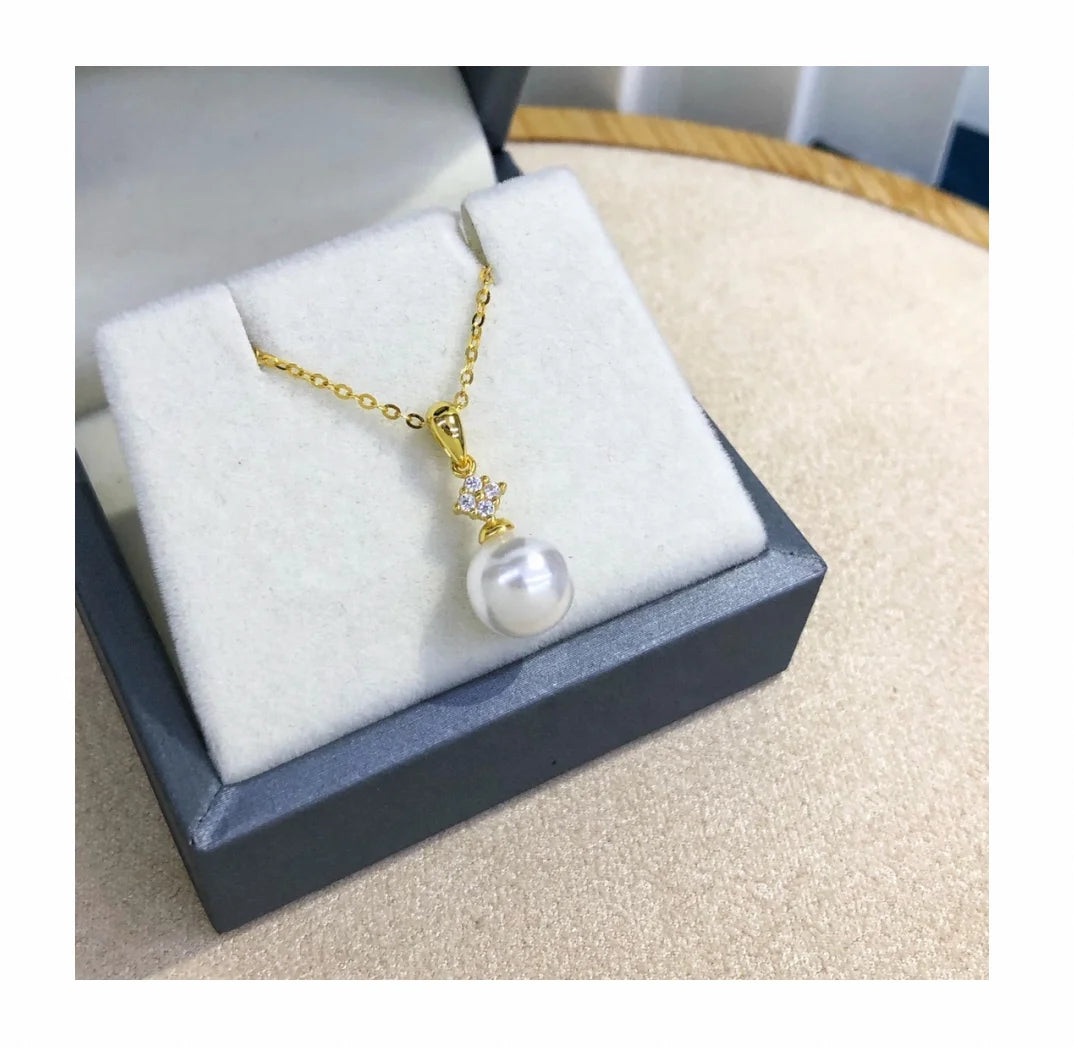 P1562 9-10mm DIY Natural  Freshwater Pearl Charm Pendant Necklace Accessory 925 Sterling Silver Jewelry for Women Without Chain
