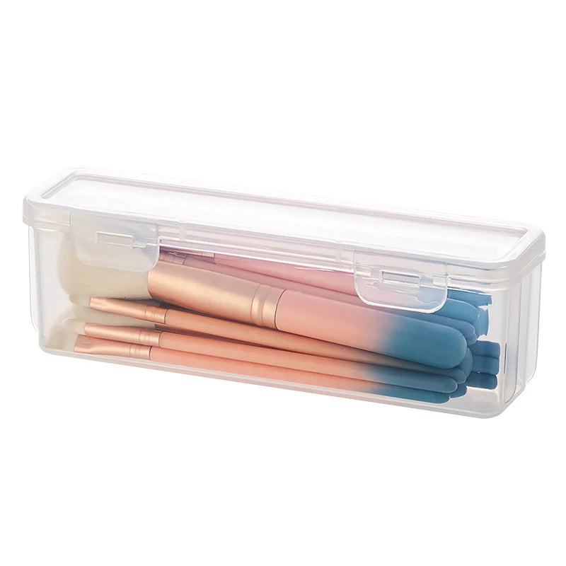 Portable Transparent Waterproof Plastic Makeup Brush Organizer with Lid New Cosmetic Storage Container
