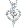 Mother Day Valentine's Day Gift 925 Silver Birthstone Heart Rose Flower Heart Shape Pendant Necklace for Women