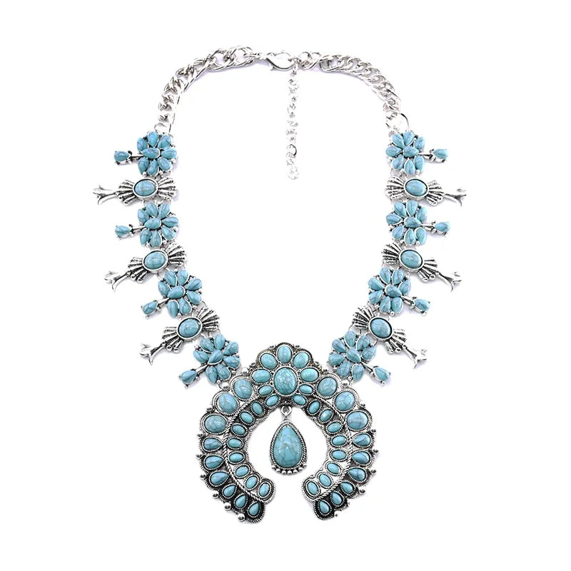 Navajo Jewelry Genuine Turquoise Squash Blossom Necklace
