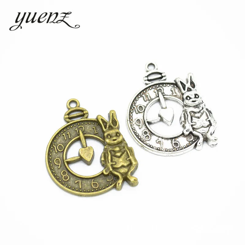 YuenZ Metal Rabbit Clock Charms Pendant Diy Bracelet Necklace Jewelry Handmade Accessories 31*25mm J285