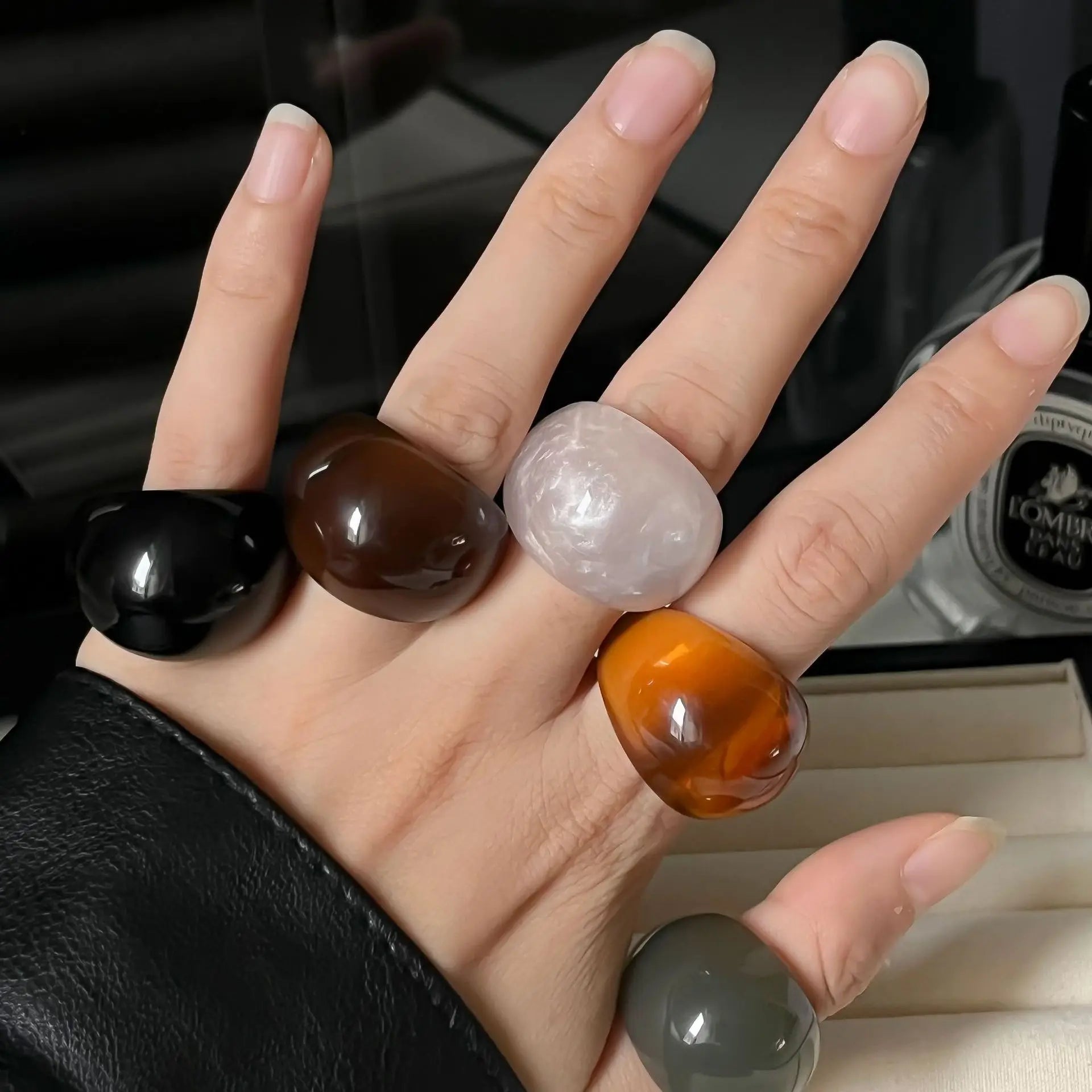 New Trendy Colorful Chunky Acrylic Resin Finger Rings Geometric Transparent Dome Ring Wholesale Statement Ring Jewelry for Women